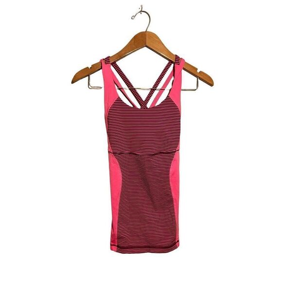 Lululemon Energy Tank Top Womens Sz 6 Shelf Bra Hyper Stripe Raspberry Glow - Picture 1 of 3